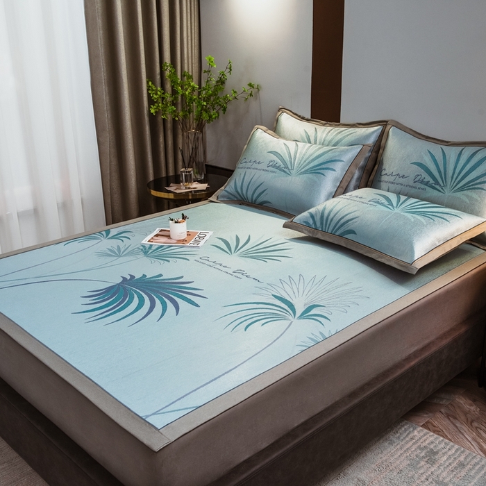 91家纺网 家纺一手货源 找家纺 全季家居 2025新款900D高精密三色纬提花冰丝凉席 床席-夏之语