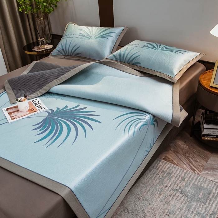 91家纺网 家纺一手货源 找家纺 全季家居 2025新款900D高精密三色纬提花冰丝凉席 床席-夏之语