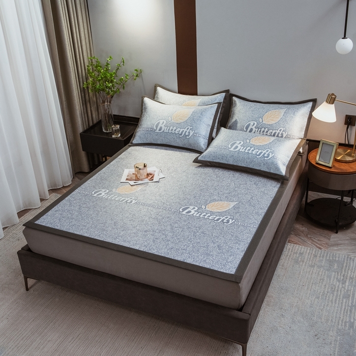 91家纺网 家纺一手货源 找家纺 全季家居 2025新款900D高精密三色纬提花冰丝凉席 床席-羽叶