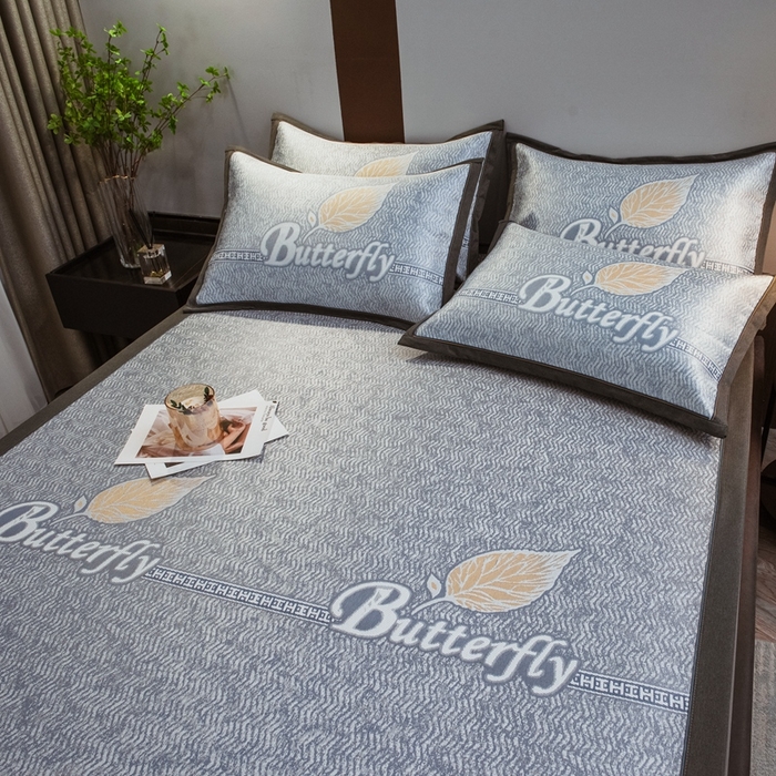 91家纺网 家纺一手货源 找家纺 全季家居 2025新款900D高精密三色纬提花冰丝凉席 床席-羽叶