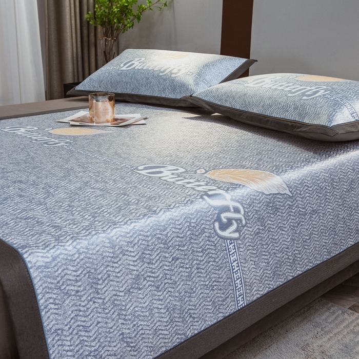 91家纺网 家纺一手货源 找家纺 全季家居 2025新款900D高精密三色纬提花冰丝凉席 床席-羽叶