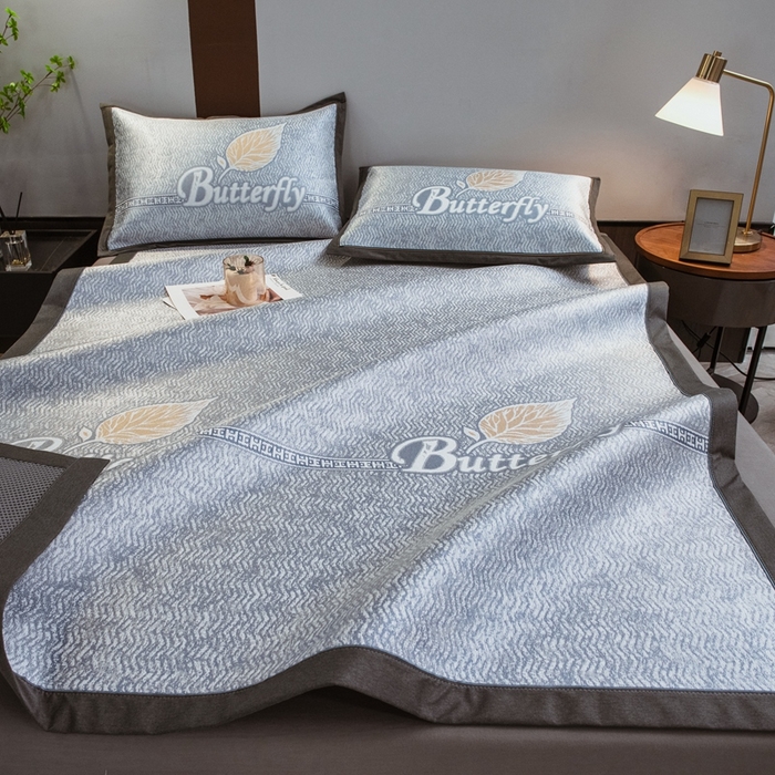 91家纺网 家纺一手货源 找家纺 全季家居 2025新款900D高精密三色纬提花冰丝凉席 床席-羽叶