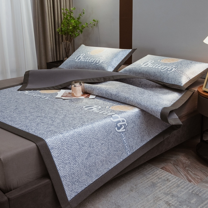 91家纺网 家纺一手货源 找家纺 全季家居 2025新款900D高精密三色纬提花冰丝凉席 床席-羽叶