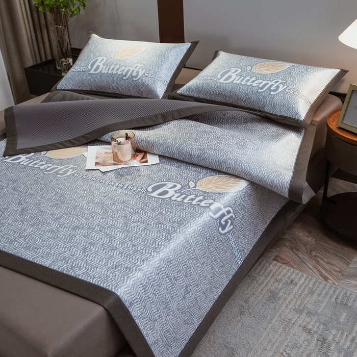 91家纺网 家纺一手货源 找家纺 全季家居 2025新款900D高精密三色纬提花冰丝凉席 床席-羽叶