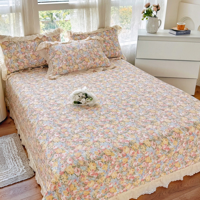 91家纺网 家纺一手货源 找家纺 添越家纺2025新款纯棉砂洗床盖三件套四件套系列 花海