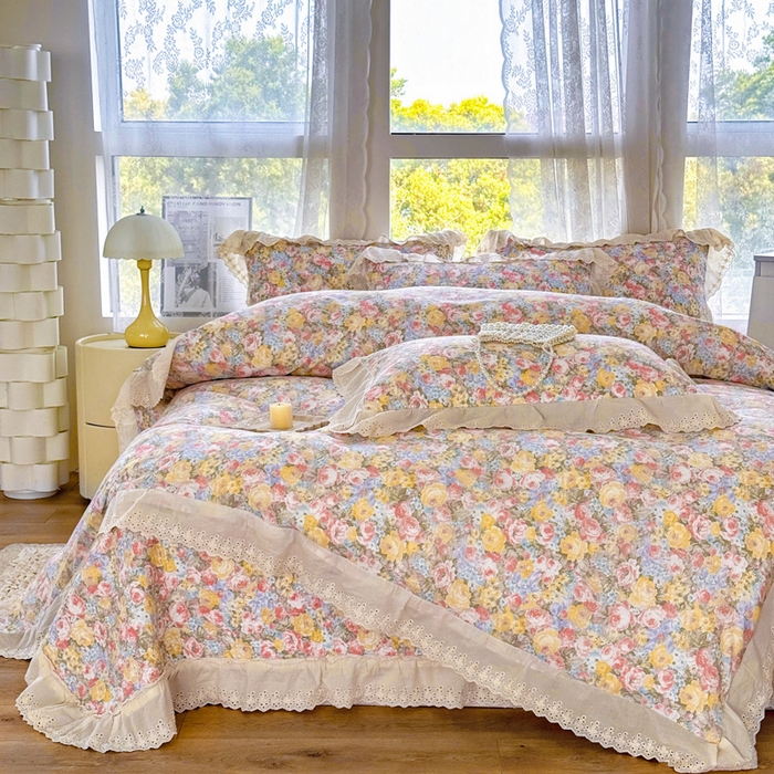 91家纺网 家纺一手货源 找家纺 添越家纺2025新款纯棉砂洗床盖三件套四件套系列 花海