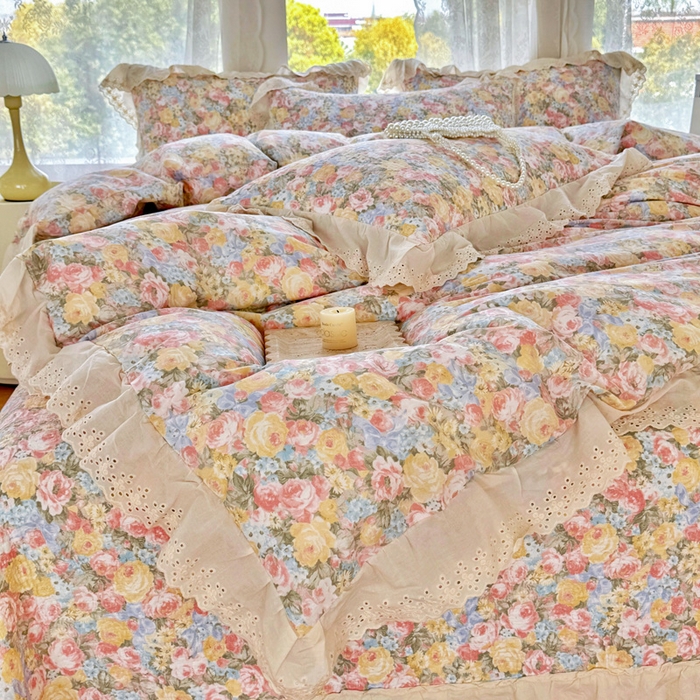 91家纺网 家纺一手货源 找家纺 添越家纺2025新款纯棉砂洗床盖三件套四件套系列 花海