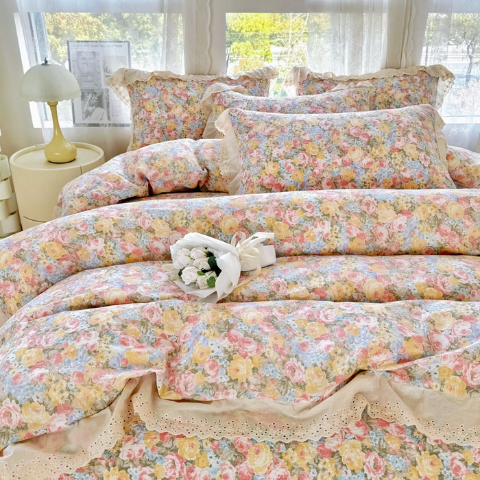 91家纺网 家纺一手货源 找家纺 添越家纺2025新款纯棉砂洗床盖三件套四件套系列 花海