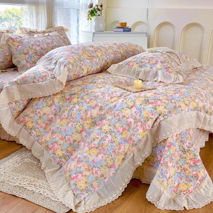 91家纺网 家纺一手货源 找家纺 添越家纺2025新款纯棉砂洗床盖三件套四件套系列 花海