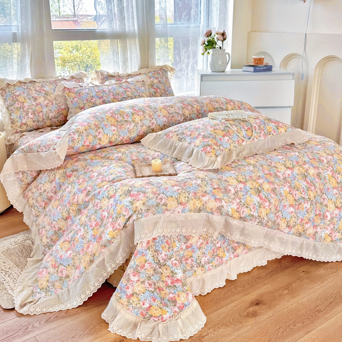 91家纺网 家纺一手货源 找家纺 添越家纺2025新款纯棉砂洗床盖三件套四件套系列 花海