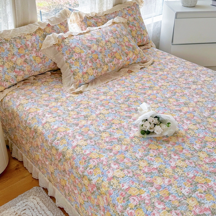 91家纺网 家纺一手货源 找家纺 添越家纺2025新款纯棉砂洗床盖三件套四件套系列 花海