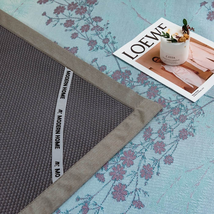 91家纺网 家纺一手货源 找家纺 全季家居 2025新款900D高精密三色纬提花冰丝凉席 床席-枝头梅花