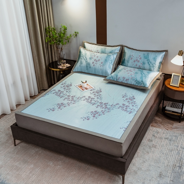 91家纺网 家纺一手货源 找家纺 全季家居 2025新款900D高精密三色纬提花冰丝凉席 床席-枝头梅花