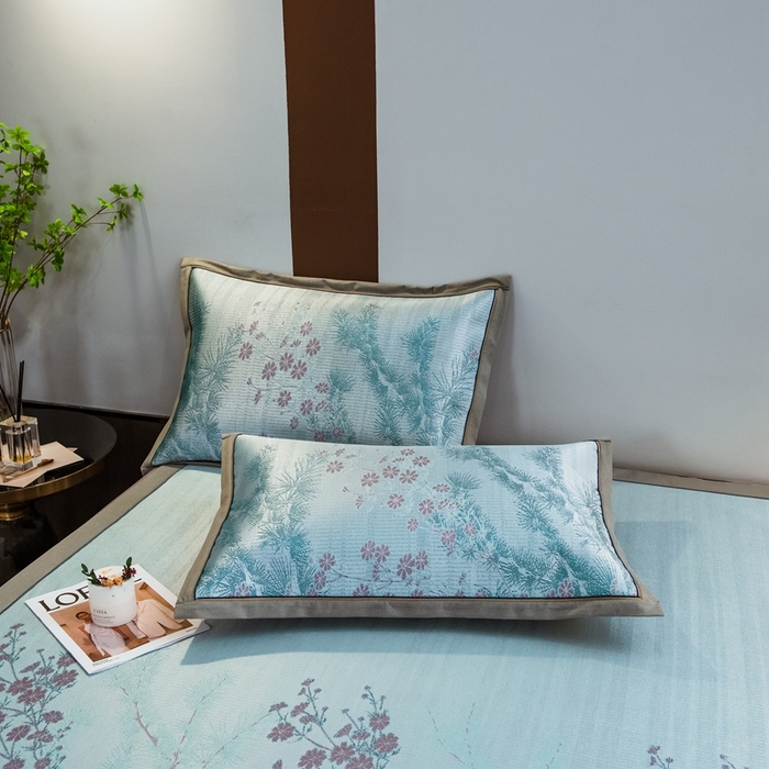 91家纺网 家纺一手货源 找家纺 全季家居 2025新款900D高精密三色纬提花冰丝凉席 床席-枝头梅花