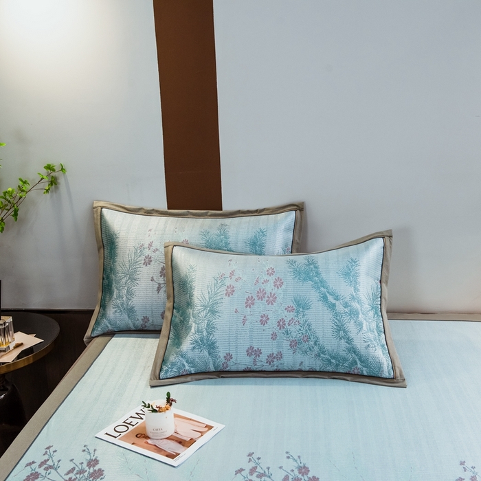 91家纺网 家纺一手货源 找家纺 全季家居 2025新款900D高精密三色纬提花冰丝凉席 床席-枝头梅花