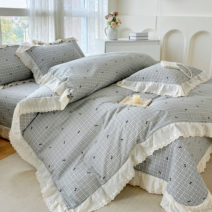 91家纺网 家纺一手货源 找家纺 添越家纺2025新款纯棉砂洗床盖三件套四件套系列 卡米洛-灰