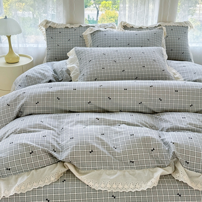 91家纺网 家纺一手货源 找家纺 添越家纺2025新款纯棉砂洗床盖三件套四件套系列 卡米洛-灰