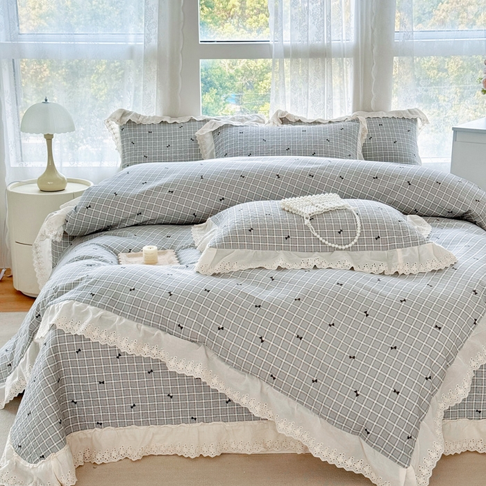 91家纺网 家纺一手货源 找家纺 添越家纺2025新款纯棉砂洗床盖三件套四件套系列 卡米洛-灰