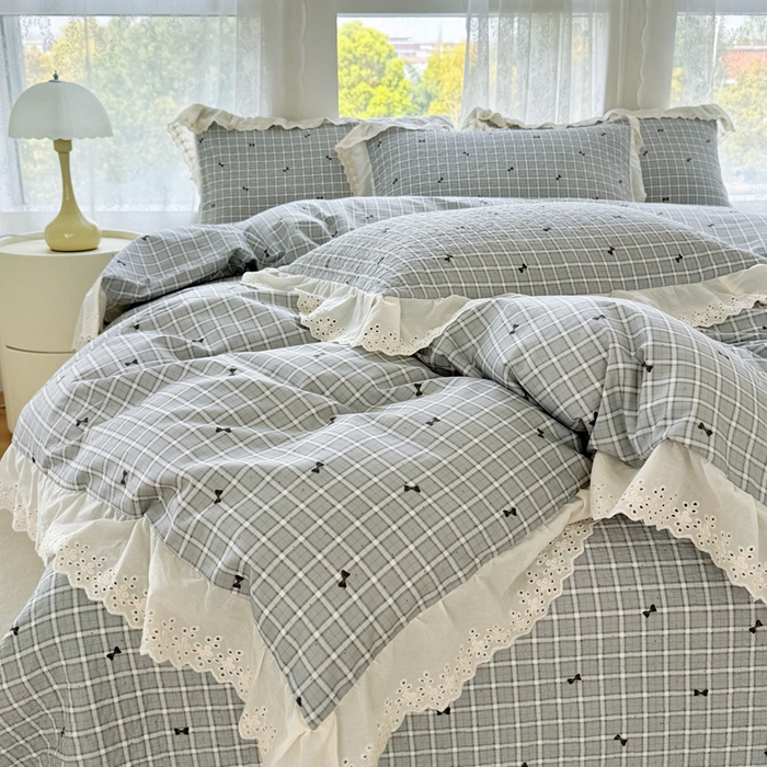 91家纺网 家纺一手货源 找家纺 添越家纺2025新款纯棉砂洗床盖三件套四件套系列 卡米洛-灰