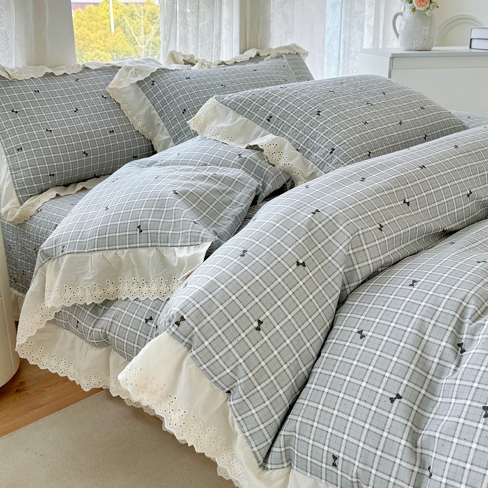 91家纺网 家纺一手货源 找家纺 添越家纺2025新款纯棉砂洗床盖三件套四件套系列 卡米洛-灰