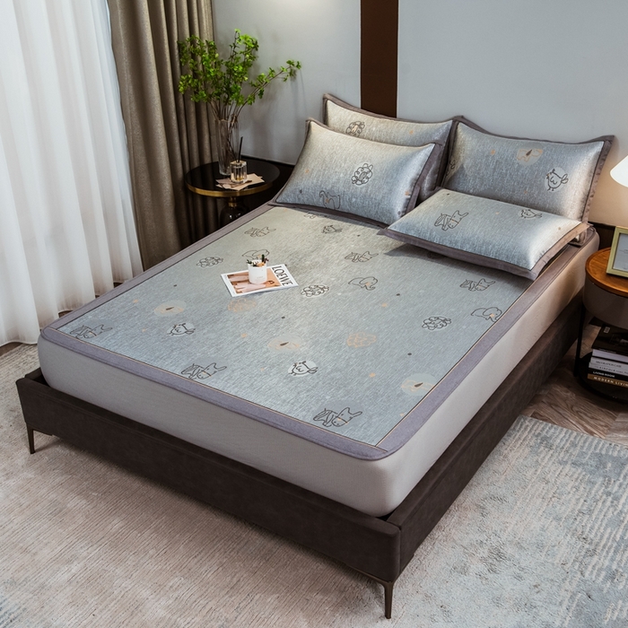 91家纺网 家纺一手货源 找家纺 全季家居 2025新款900D高精密三色纬提花冰丝凉席 床笠-动物乐园