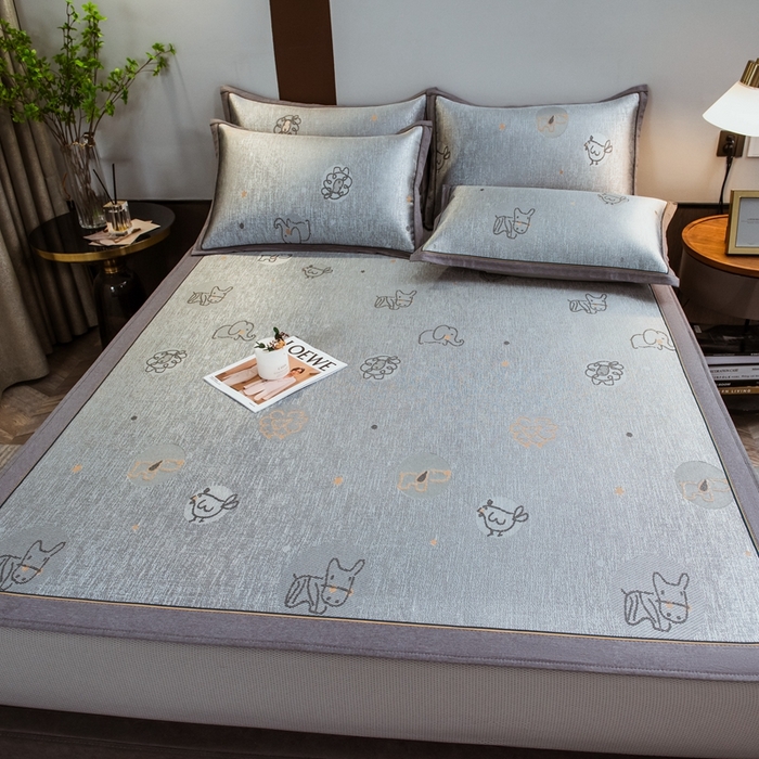 91家纺网 家纺一手货源 找家纺 全季家居 2025新款900D高精密三色纬提花冰丝凉席 床笠-动物乐园