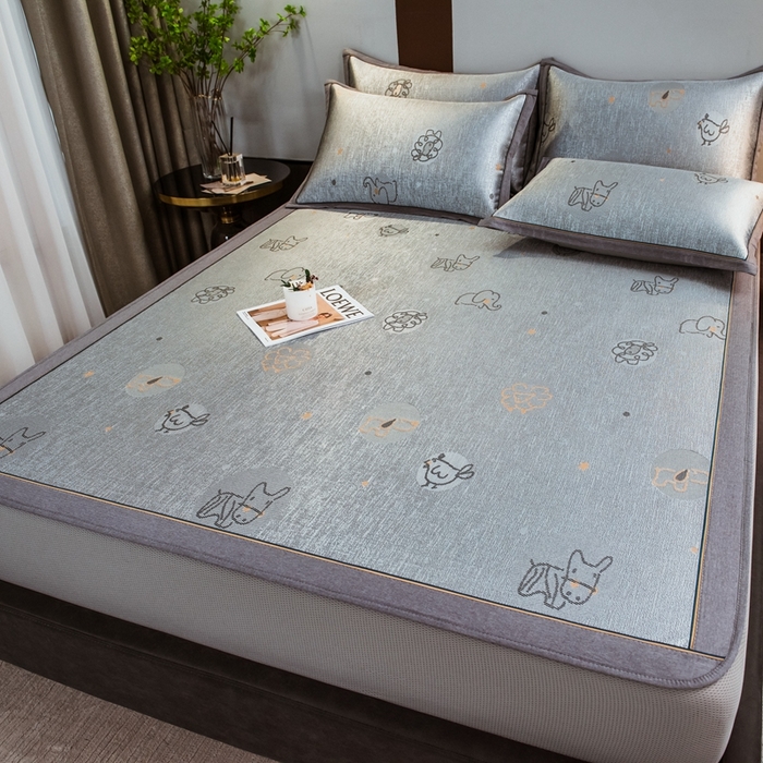 91家纺网 家纺一手货源 找家纺 全季家居 2025新款900D高精密三色纬提花冰丝凉席 床笠-动物乐园