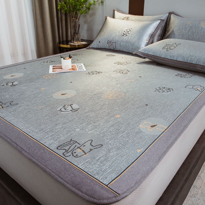 91家纺网 家纺一手货源 找家纺 全季家居 2025新款900D高精密三色纬提花冰丝凉席 床笠-动物乐园