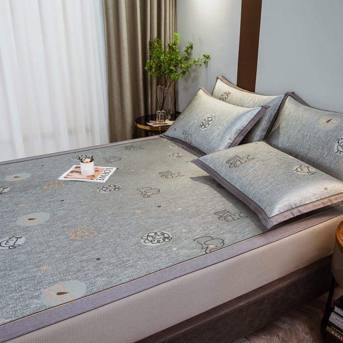 91家纺网 家纺一手货源 找家纺 全季家居 2025新款900D高精密三色纬提花冰丝凉席 床笠-动物乐园