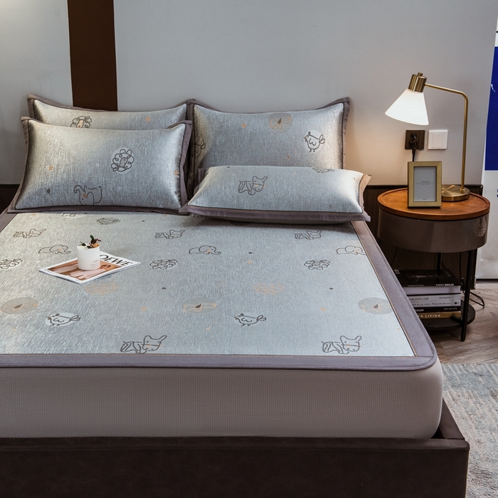 91家纺网 家纺一手货源 找家纺 全季家居 2025新款900D高精密三色纬提花冰丝凉席 床笠-动物乐园