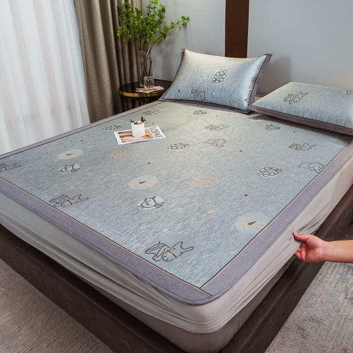 91家纺网 家纺一手货源 找家纺 全季家居 2025新款900D高精密三色纬提花冰丝凉席 床笠-动物乐园