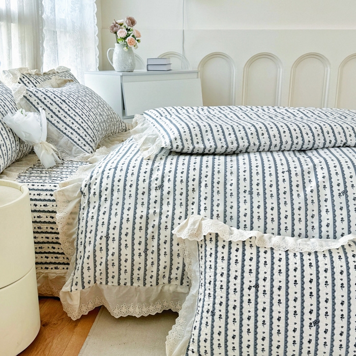 91家纺网 家纺一手货源 找家纺 添越家纺2025新款纯棉砂洗床盖三件套四件套系列 玫瑰物语