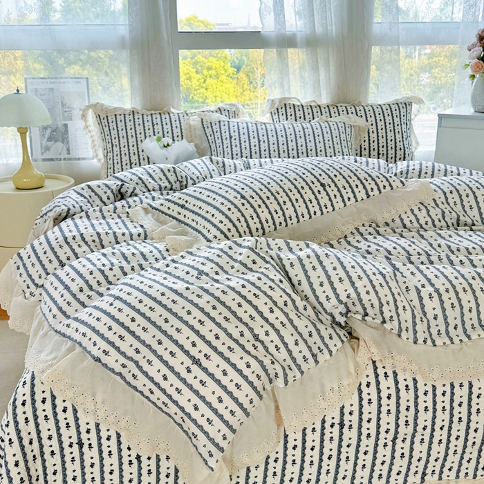 91家纺网 家纺一手货源 找家纺 添越家纺2025新款纯棉砂洗床盖三件套四件套系列 玫瑰物语