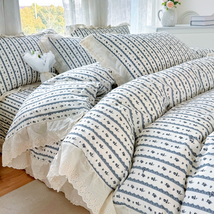 91家纺网 家纺一手货源 找家纺 添越家纺2025新款纯棉砂洗床盖三件套四件套系列 玫瑰物语