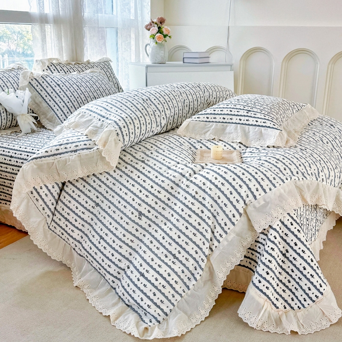 91家纺网 家纺一手货源 找家纺 添越家纺2025新款纯棉砂洗床盖三件套四件套系列 玫瑰物语