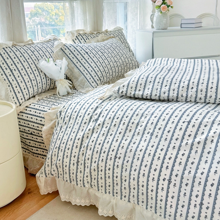 91家纺网 家纺一手货源 找家纺 添越家纺2025新款纯棉砂洗床盖三件套四件套系列 玫瑰物语