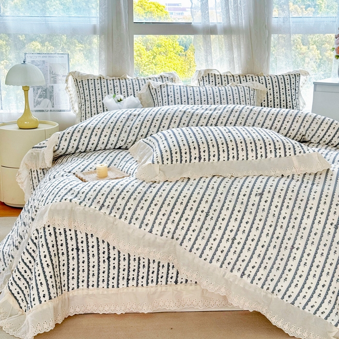 91家纺网 家纺一手货源 找家纺 添越家纺2025新款纯棉砂洗床盖三件套四件套系列 玫瑰物语