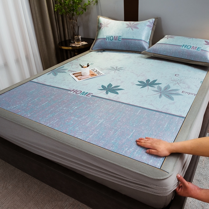 全季家居 2025新款900D高精密三色纬提花冰丝凉席 床笠-枫叶