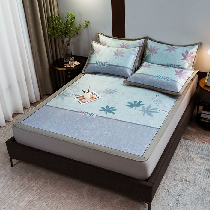 91家纺网 家纺一手货源 找家纺 全季家居 2025新款900D高精密三色纬提花冰丝凉席 床笠-枫叶