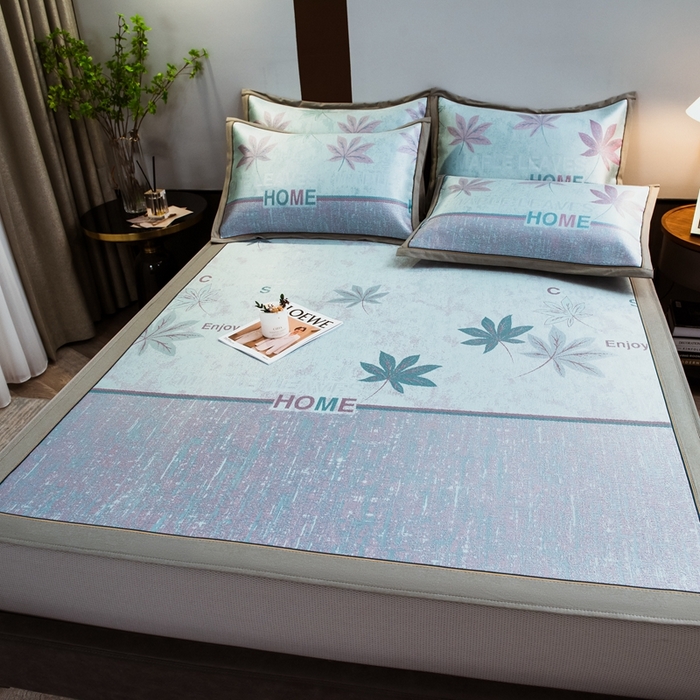 91家纺网 家纺一手货源 找家纺 全季家居 2025新款900D高精密三色纬提花冰丝凉席 床笠-枫叶