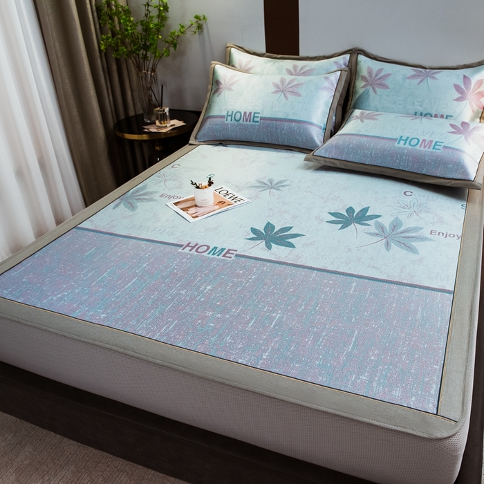 91家纺网 家纺一手货源 找家纺 全季家居 2025新款900D高精密三色纬提花冰丝凉席 床笠-枫叶