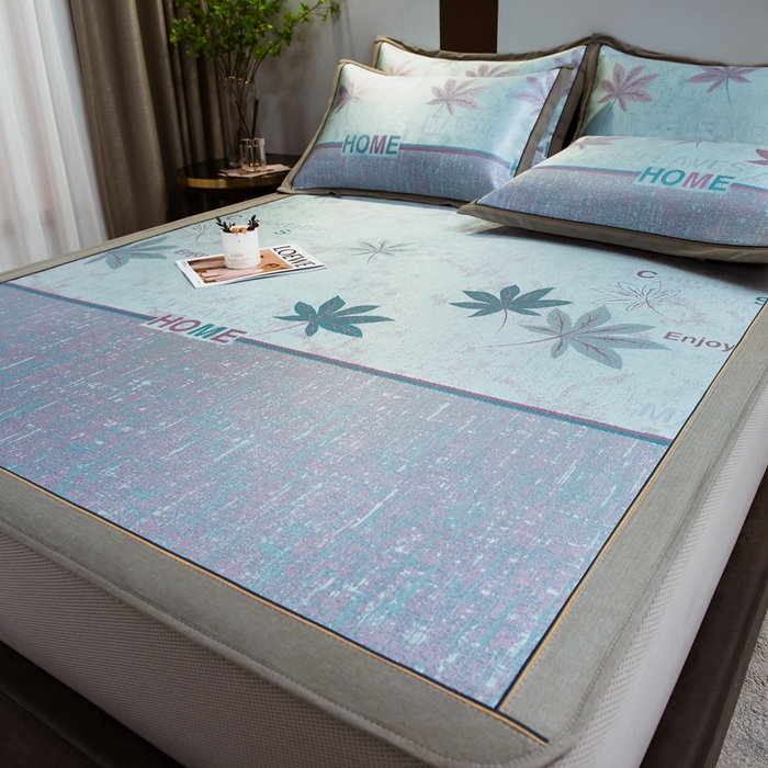 91家纺网 家纺一手货源 找家纺 全季家居 2025新款900D高精密三色纬提花冰丝凉席 床笠-枫叶