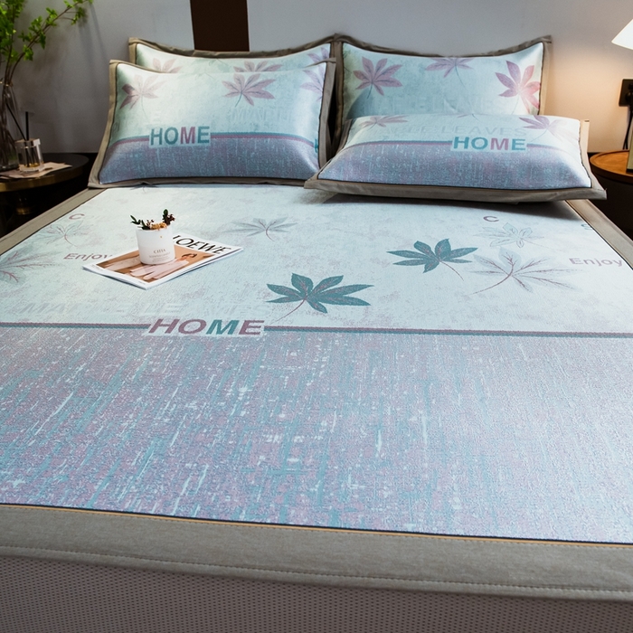 91家纺网 家纺一手货源 找家纺 全季家居 2025新款900D高精密三色纬提花冰丝凉席 床笠-枫叶