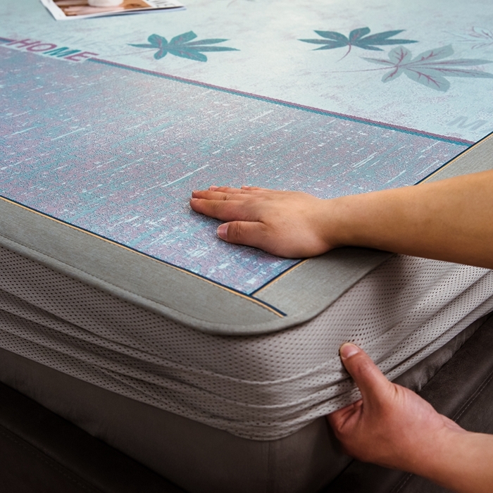 91家纺网 家纺一手货源 找家纺 全季家居 2025新款900D高精密三色纬提花冰丝凉席 床笠-枫叶