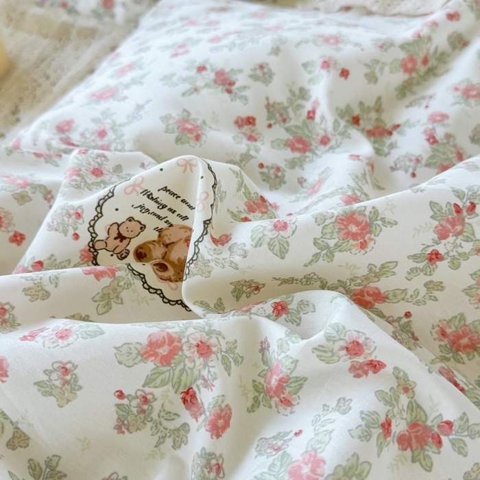 91家纺网 家纺一手货源 找家纺 添越家纺2025新款纯棉砂洗床盖三件套四件套系列 田园小熊-米