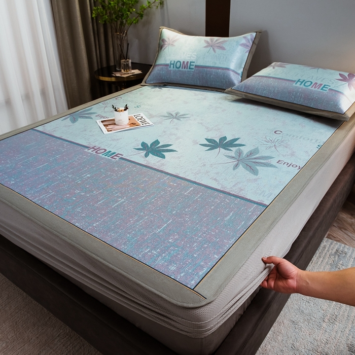 91家纺网 家纺一手货源 找家纺 全季家居 2025新款900D高精密三色纬提花冰丝凉席 床笠-枫叶