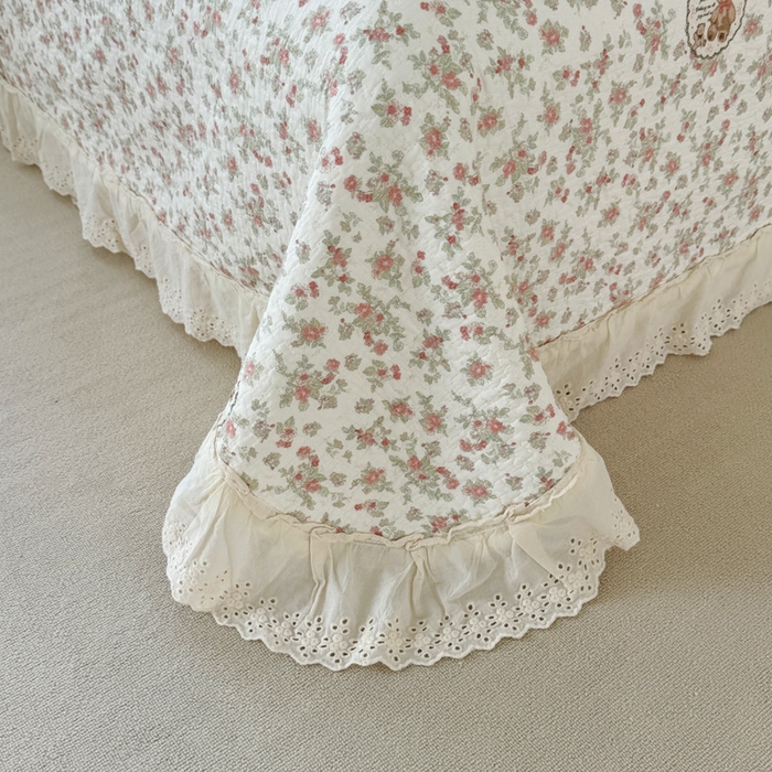 91家纺网 家纺一手货源 找家纺 添越家纺2025新款纯棉砂洗床盖三件套四件套系列 田园小熊-米