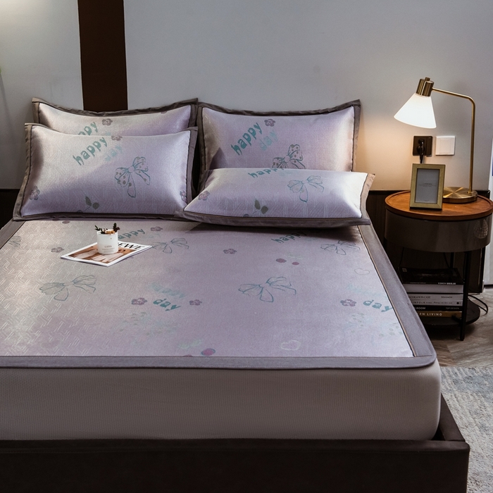 91家纺网 家纺一手货源 找家纺 全季家居 2025新款900D高精密三色纬提花冰丝凉席 床笠-蝴蝶结