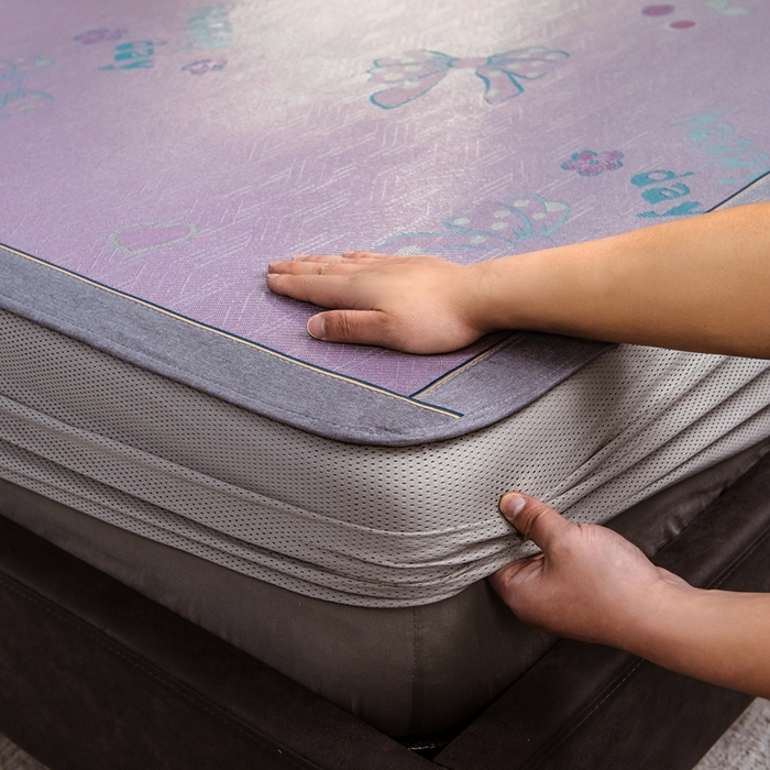 91家纺网 家纺一手货源 找家纺 全季家居 2025新款900D高精密三色纬提花冰丝凉席 床笠-蝴蝶结