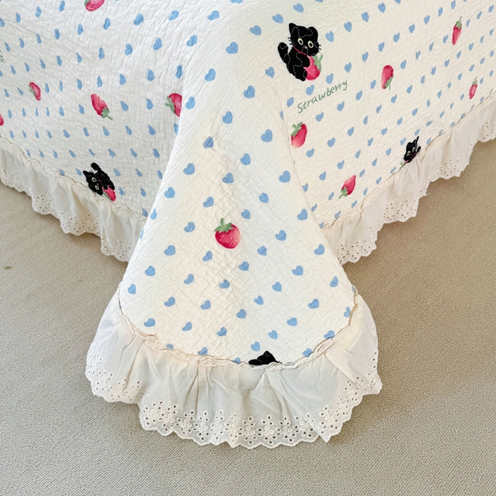 91家纺网 家纺一手货源 找家纺 添越家纺2025新款纯棉砂洗床盖三件套四件套系列 甜心小猫